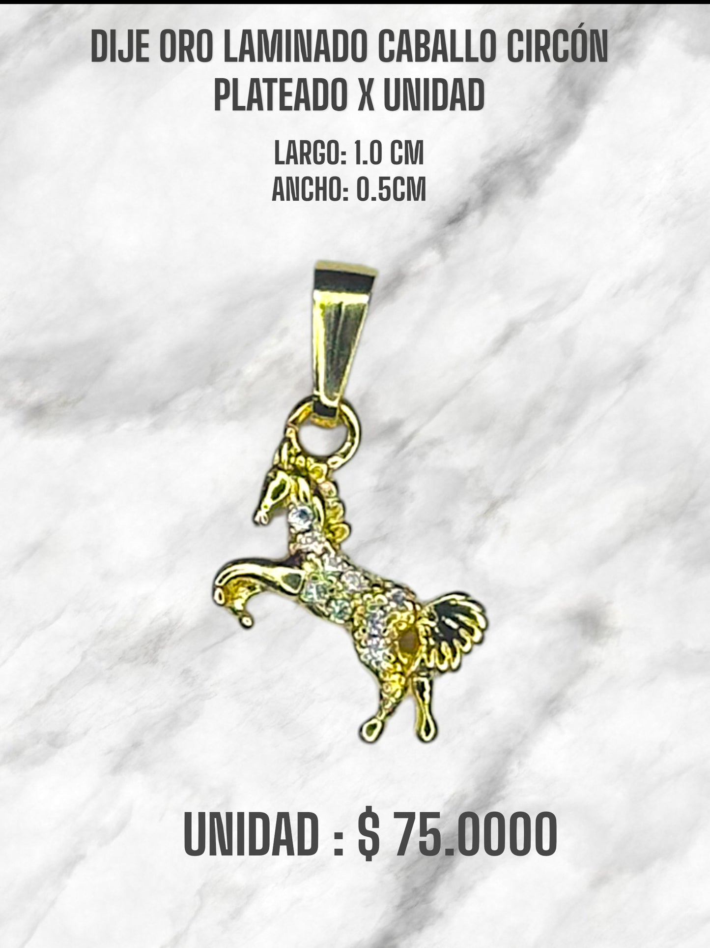 DIJE ORO LAMINADO CABALLO CIRCUN PLATEADO X UNIDAD
