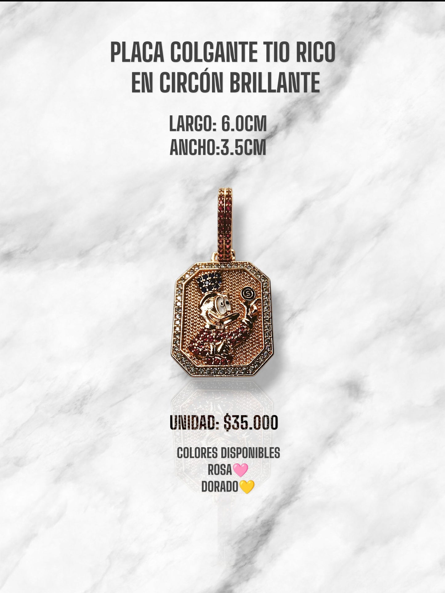 PLACA COLGANTE TIO RICO EN CIRCON BRILLANTE
