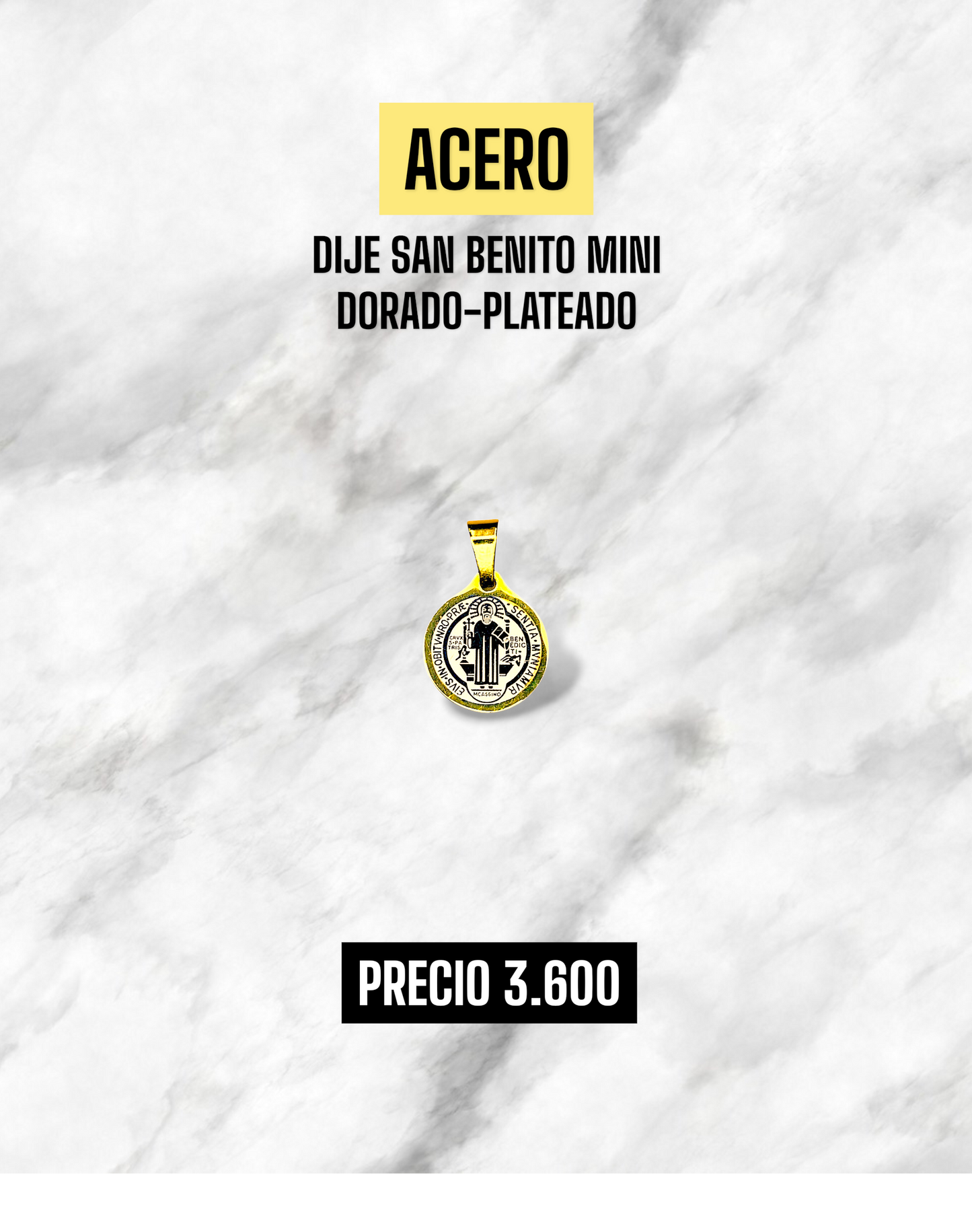 DIJE SAN BENITO DORADO-PLATEADO MINI ACERO