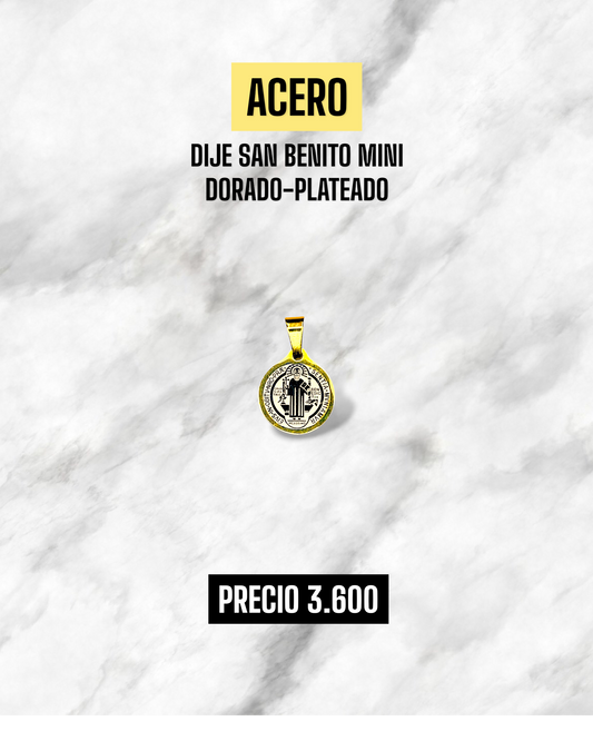 DIJE SAN BENITO DORADO-PLATEADO MINI ACERO