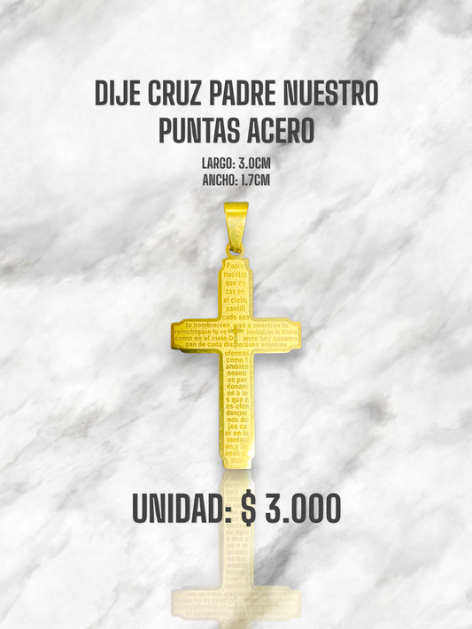 DIJE CRUZ 	PADRE NUESTRO PUNTAS ACERO