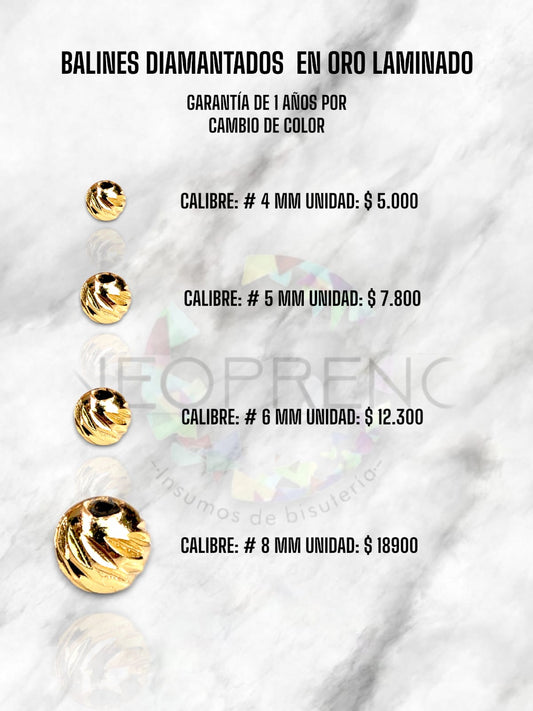 BALÍN DE ORO LAMINADO DIAMANTADO