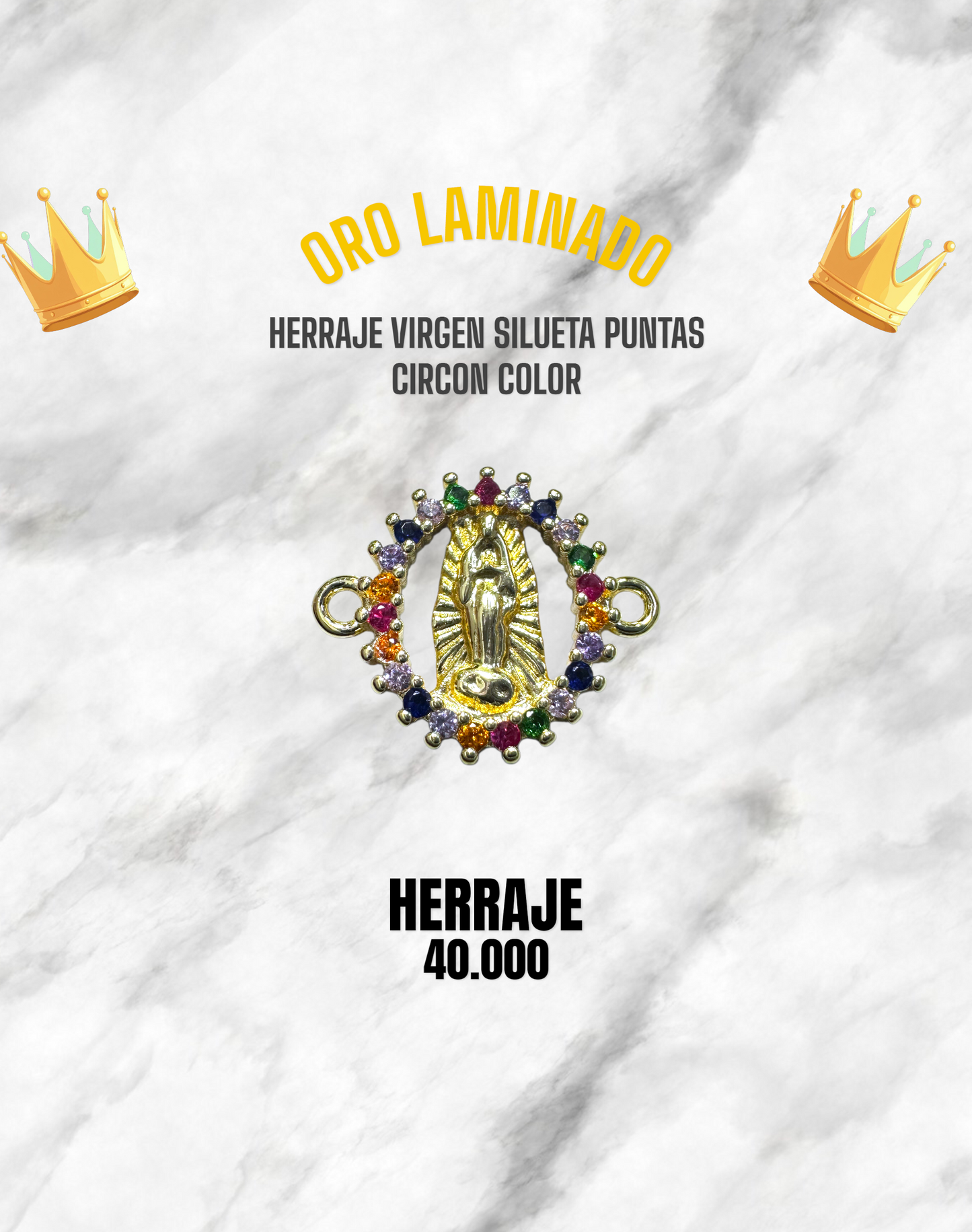 HERRAJE VIRGEN SILUETA PUNTAS CIRCÓN COLOR PULSO ORO LAMINADO