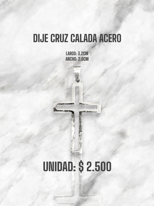 DIJE CRUZ CALADA ACERO PLATEADO