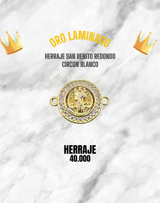 HERRAJE SAN BENITO REDONDO CIRCÓN BLANCO PULSO ORO LAMINADO