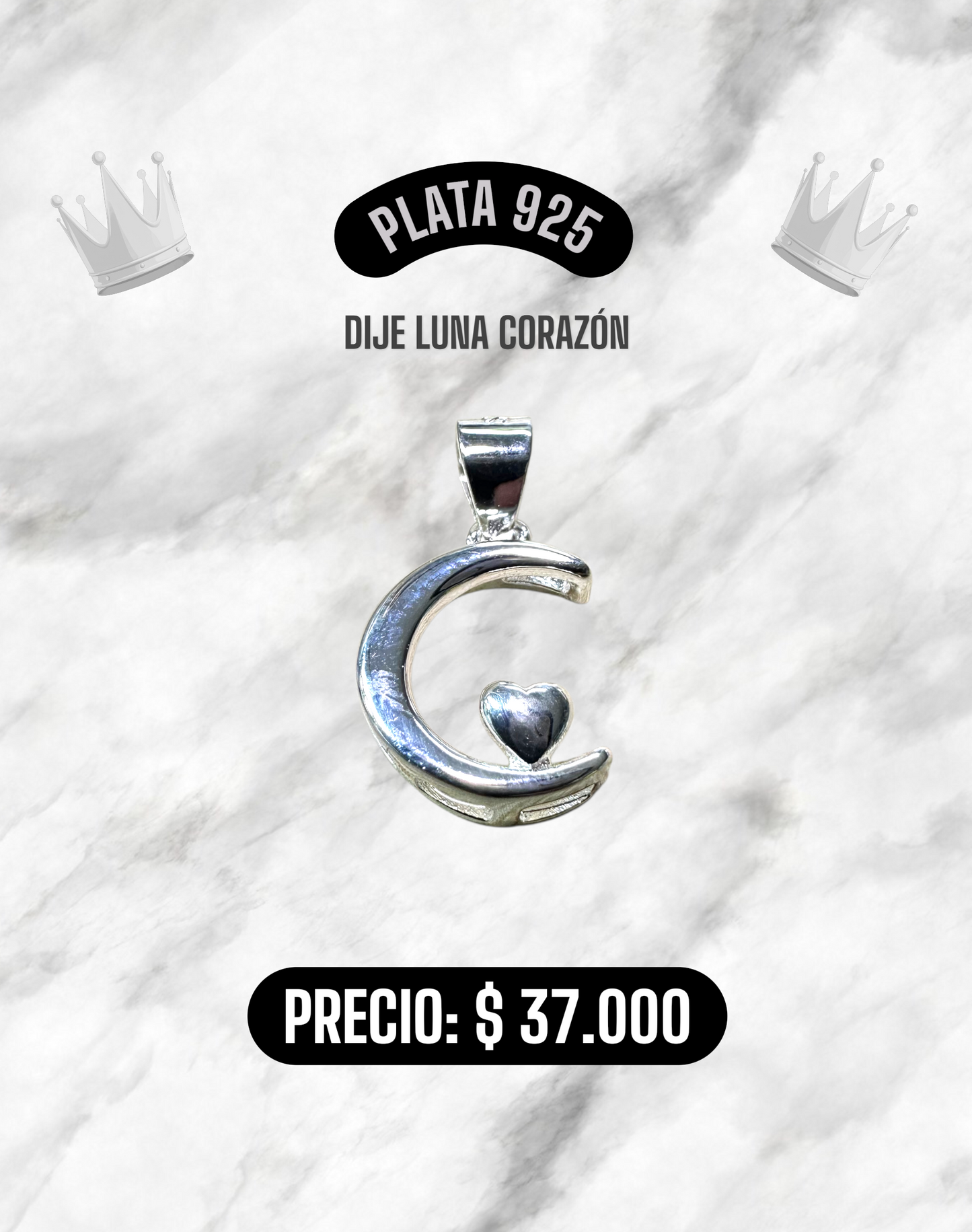 DIJE LUNA CORAZON PLATA 925