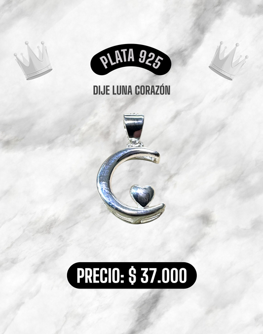 DIJE LUNA CORAZON PLATA 925