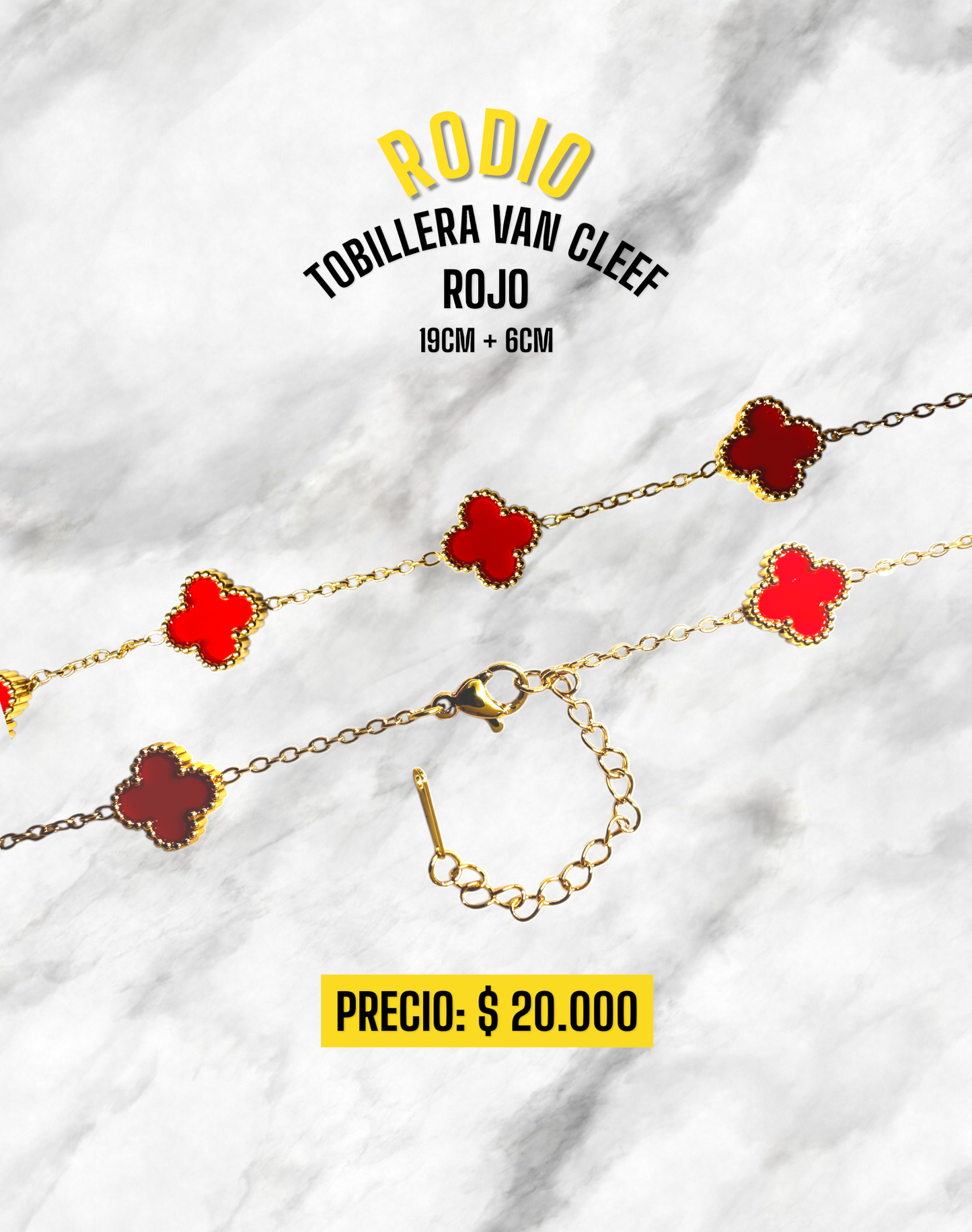 TOBILLERA VAN CLEEF ROJO 19CM + 6CM