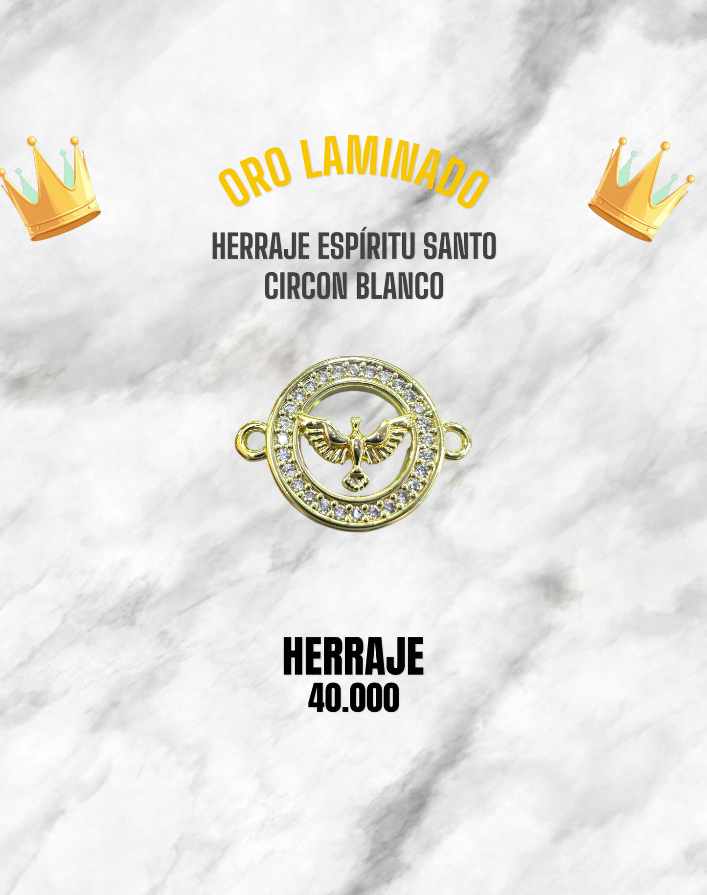 HERRAJE ESPÍRITU SANTO CIRCÓN BLANCO PULSO ORO LAMINADO