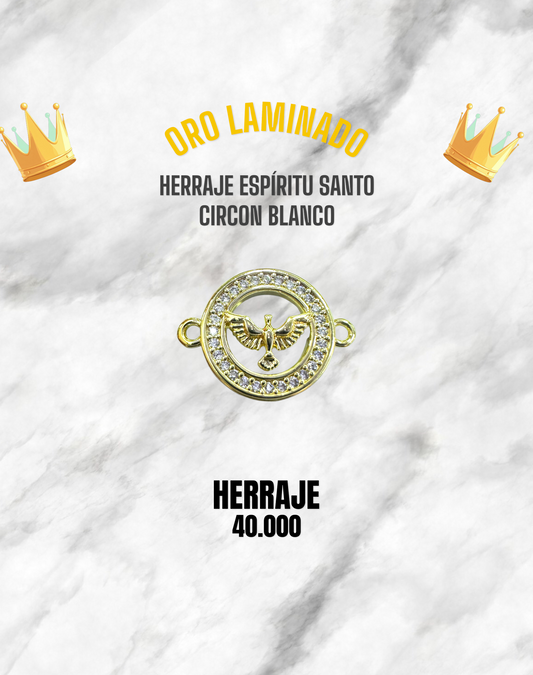 HERRAJE ESPÍRITU SANTO CIRCÓN BLANCO PULSO ORO LAMINADO