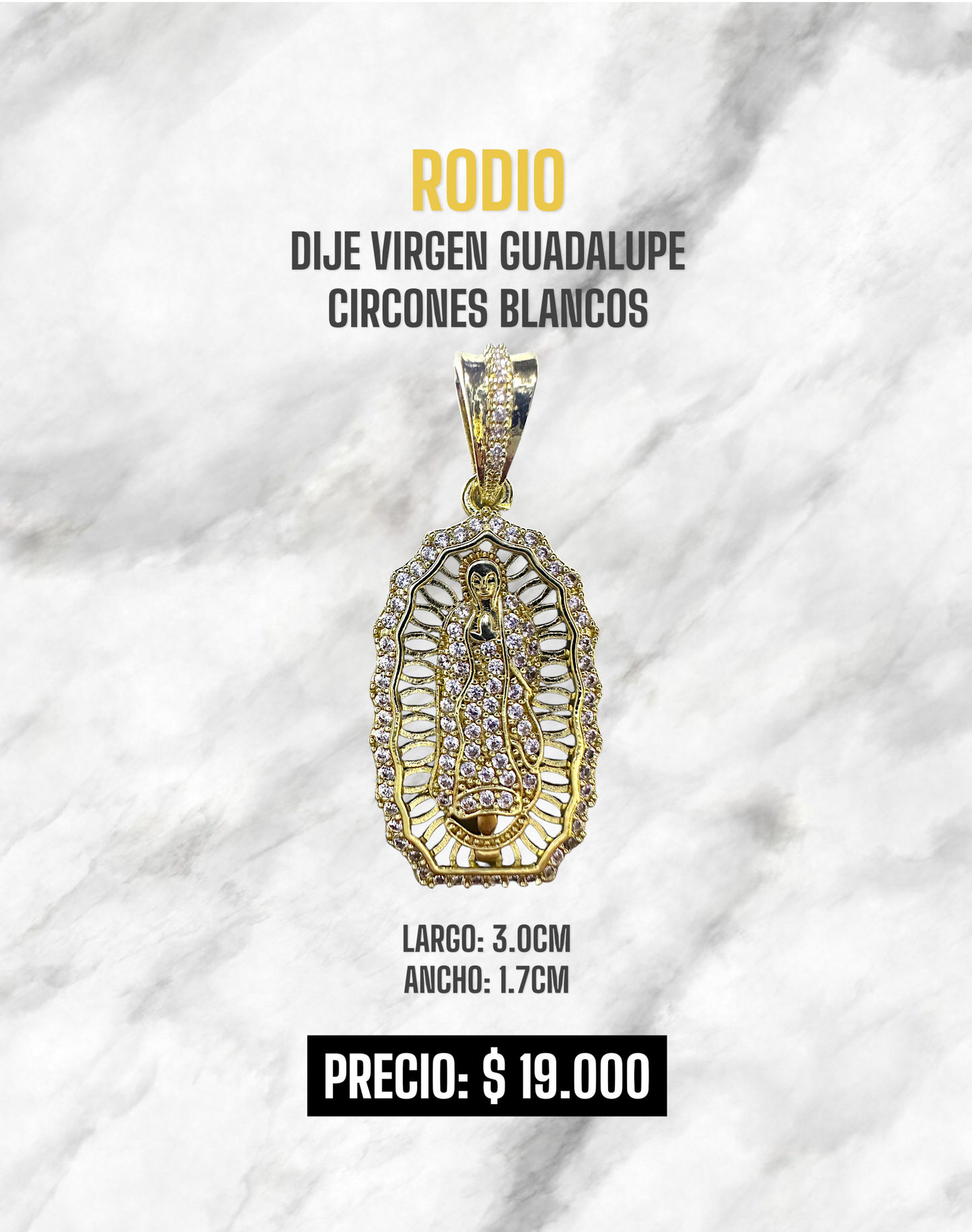 DIJE VIRGEN GUADALUPE CIRCONES BLANCOS RODIO