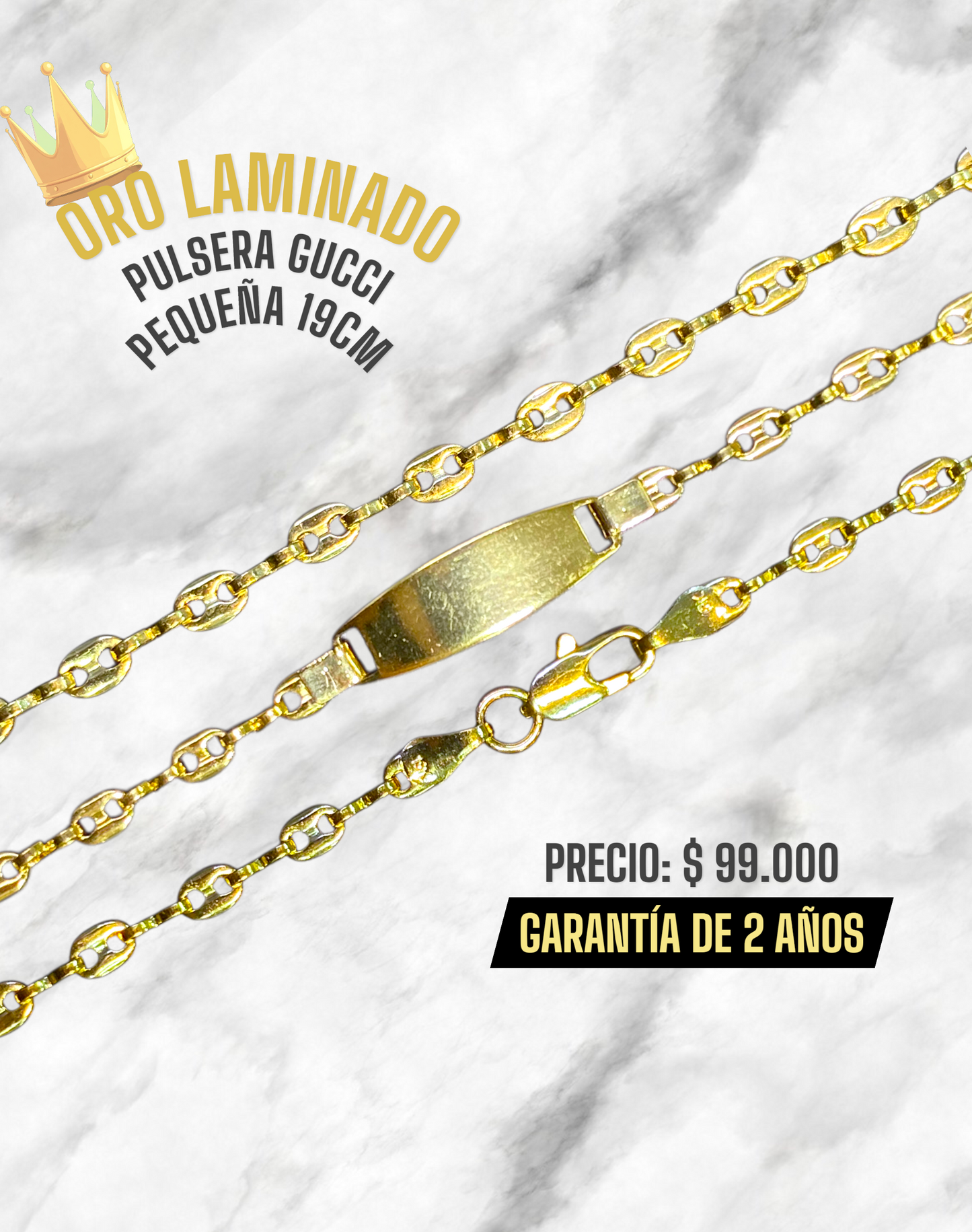 PULSERA GUCCI CON PLACA 19CM ORO LAMINADO