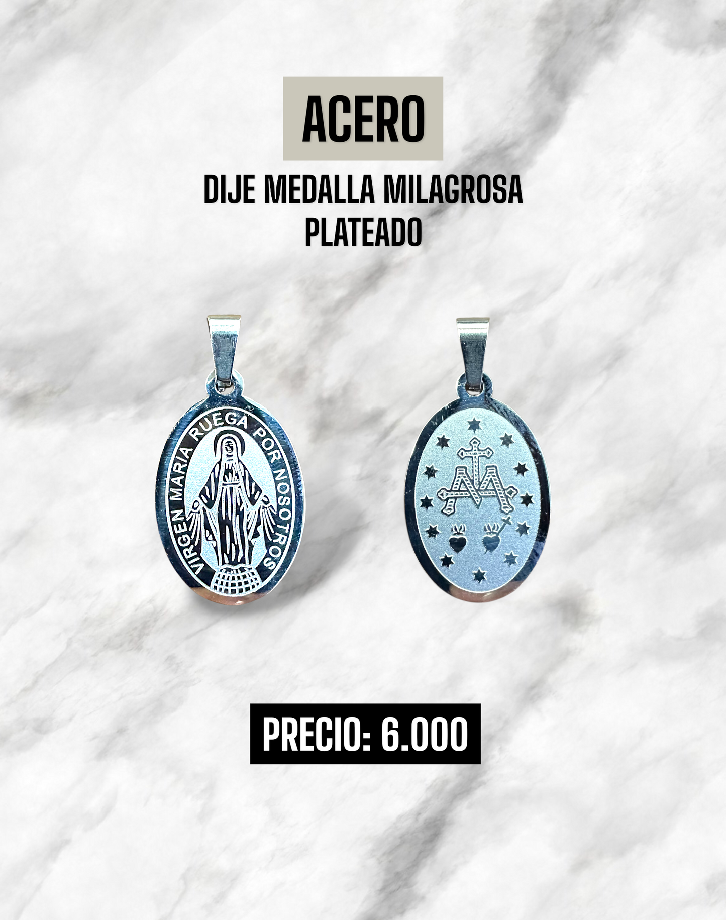 DIJE MEDALLA MILAGROSA PLATEADO ACERO