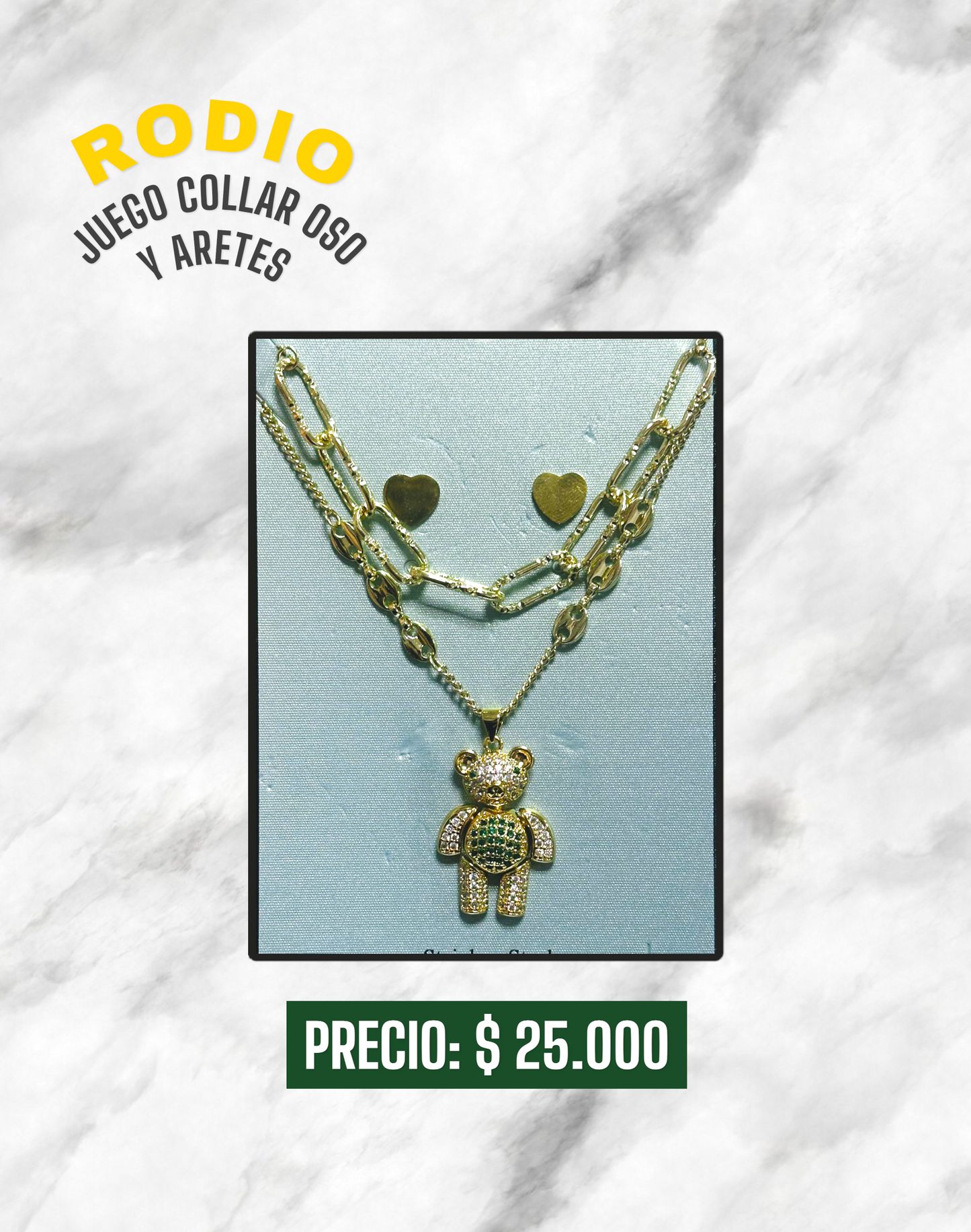 JUEGO COLLAR DE OSO Y ARETES
