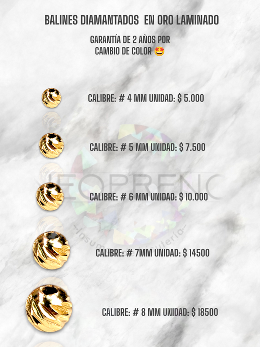 BALÍN DE ORO LAMINADO DIAMANTADO