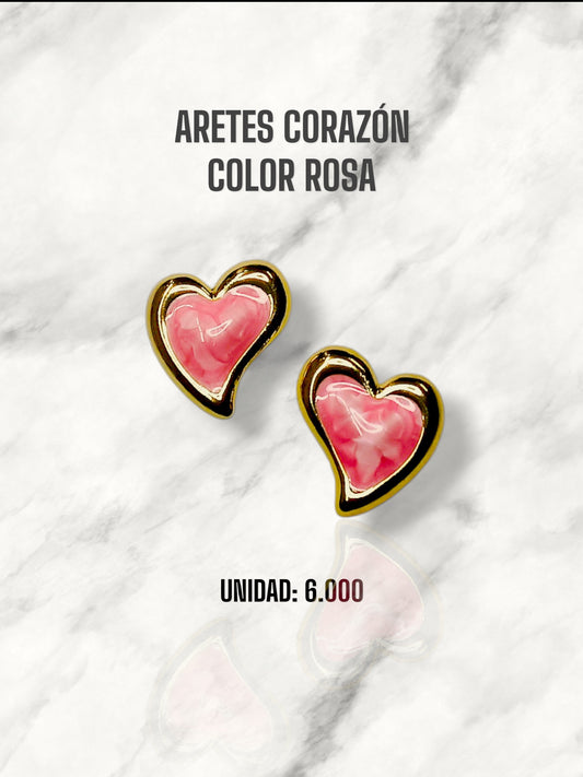 ARETES CORAZÓN COLOR ROSA
