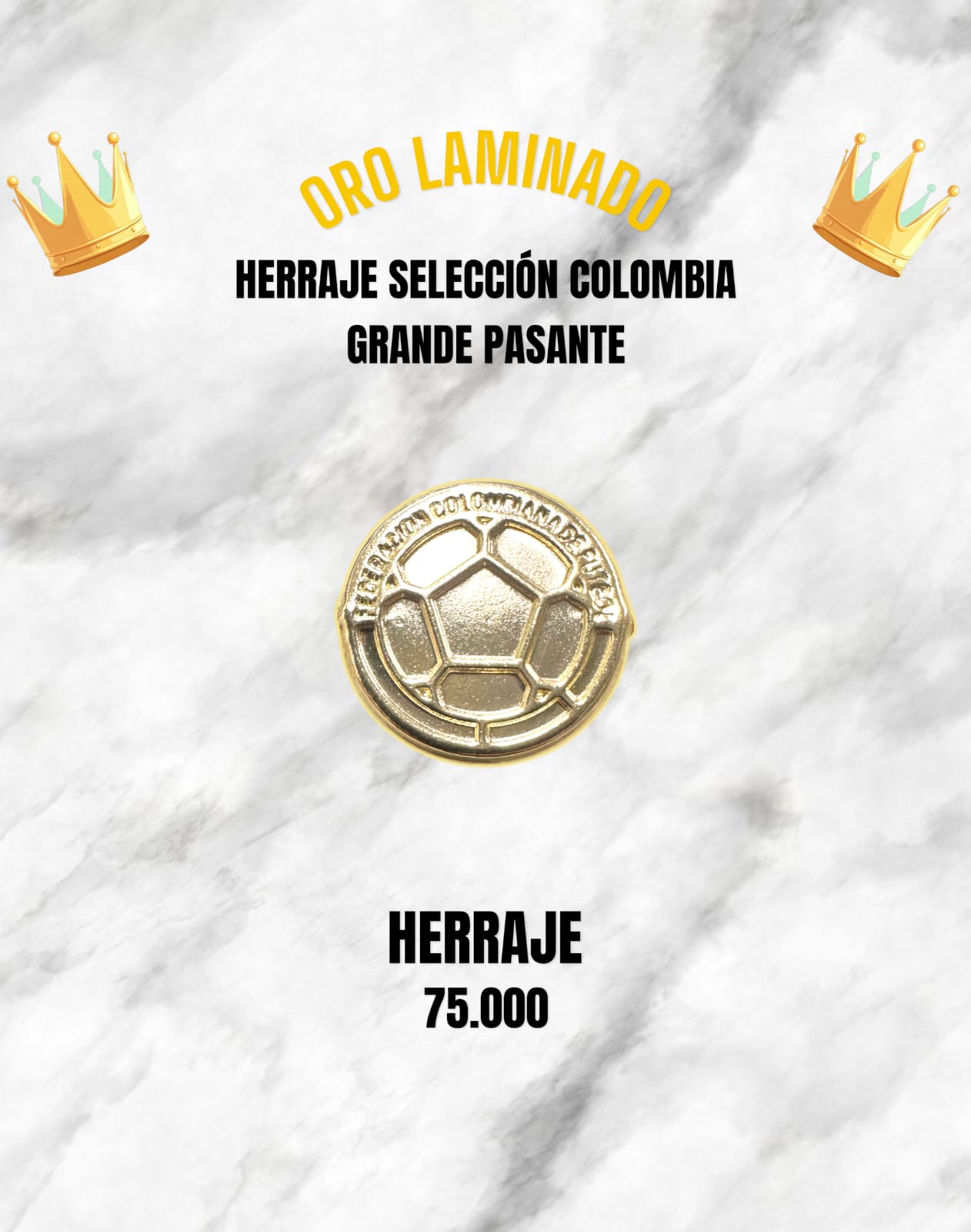 HERRAJE SELECCIÓN COLOMBIA GRANDE PASANTE ORO LAMINADO