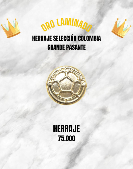 HERRAJE SELECCIÓN COLOMBIA GRANDE PASANTE ORO LAMINADO