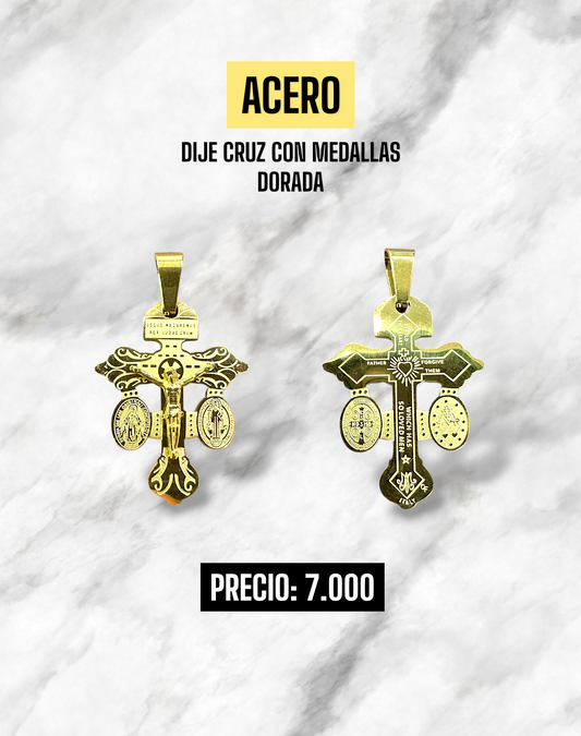 DIJE CRUZ CON MEDALLA ACERO