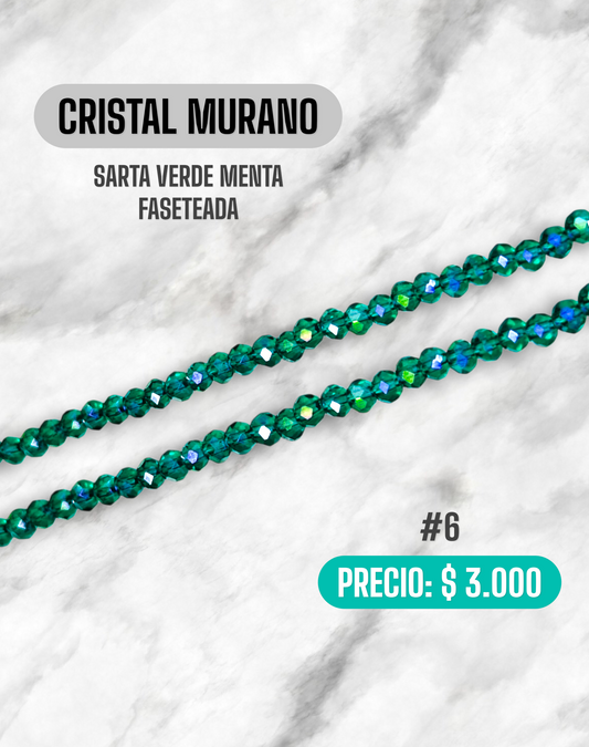CRISTAL MURANO SARTA VERDE MENTA FACETADA