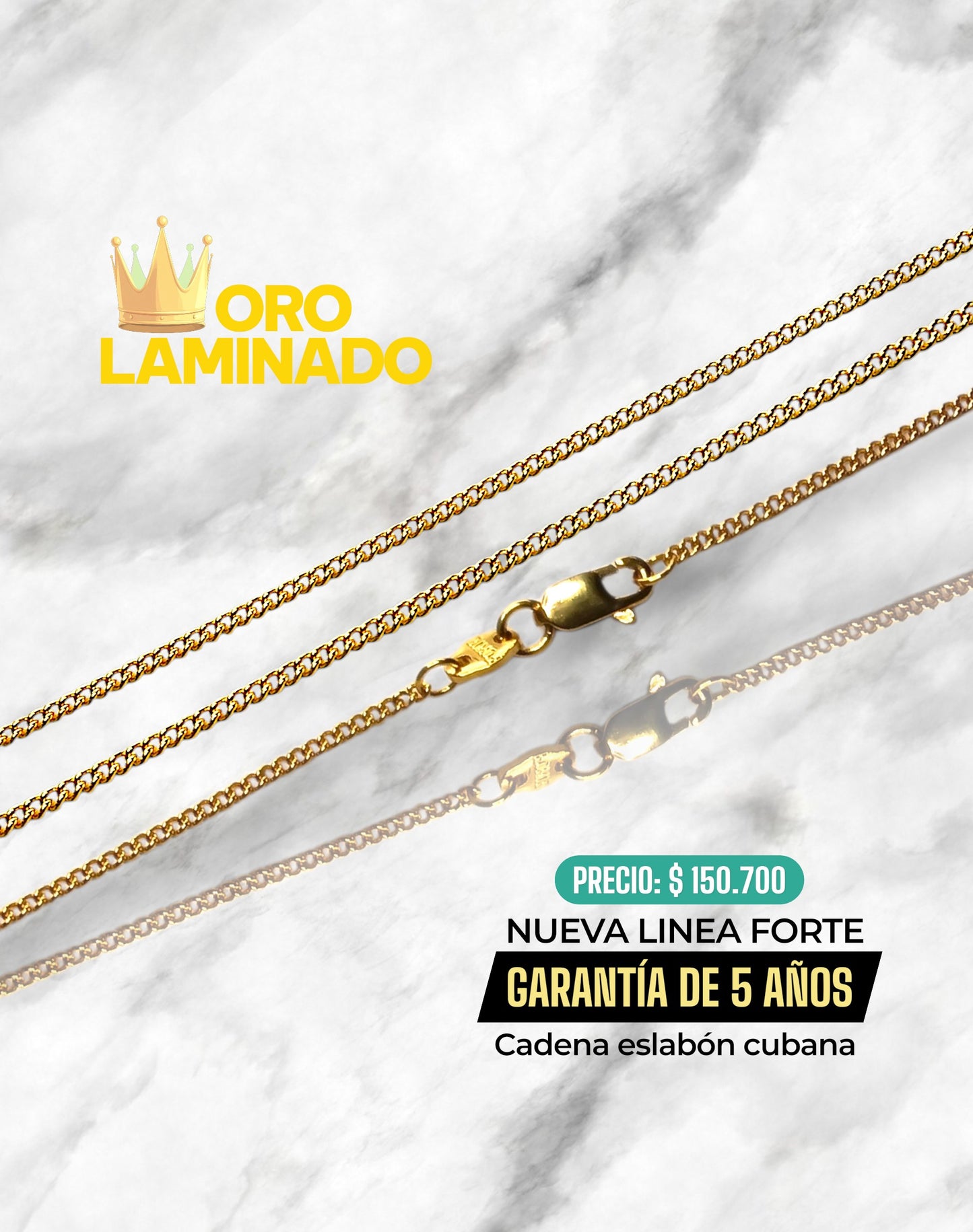CADENA ESLABÓN CUBANA 50CM ORO LAMINADO LINEA FORTE