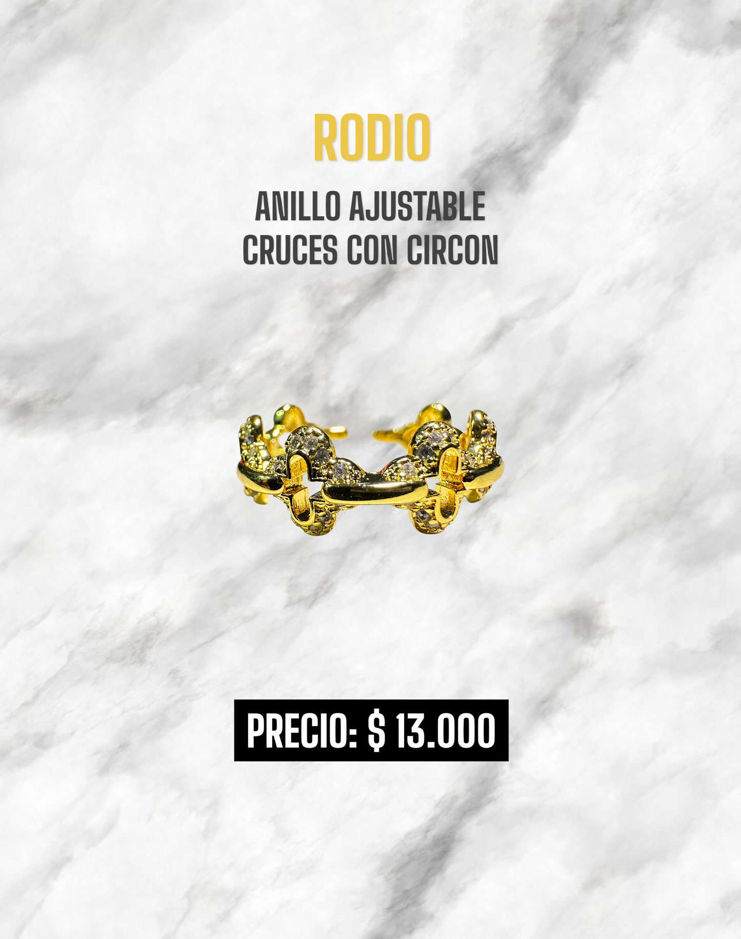 ANILLO AJUSTABLE CRUCES CON CIRCON RODIO