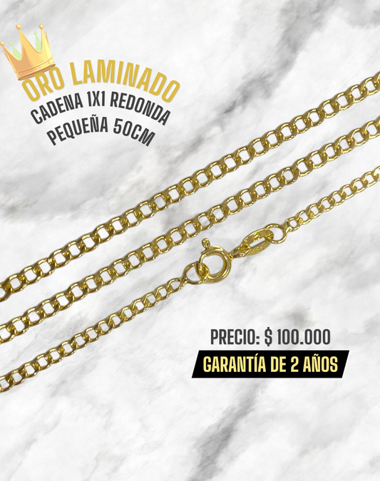 CADENA 1X1 REDONDO 50CM ORO LAMINADO