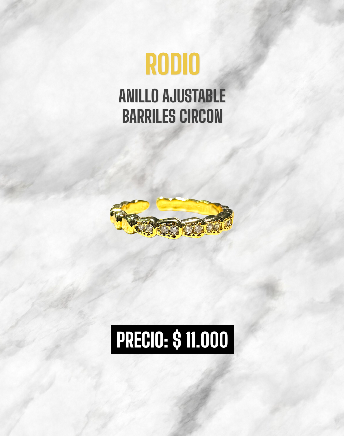 ANILLO AJUSTABLE BARRILES CIRCON RODIO