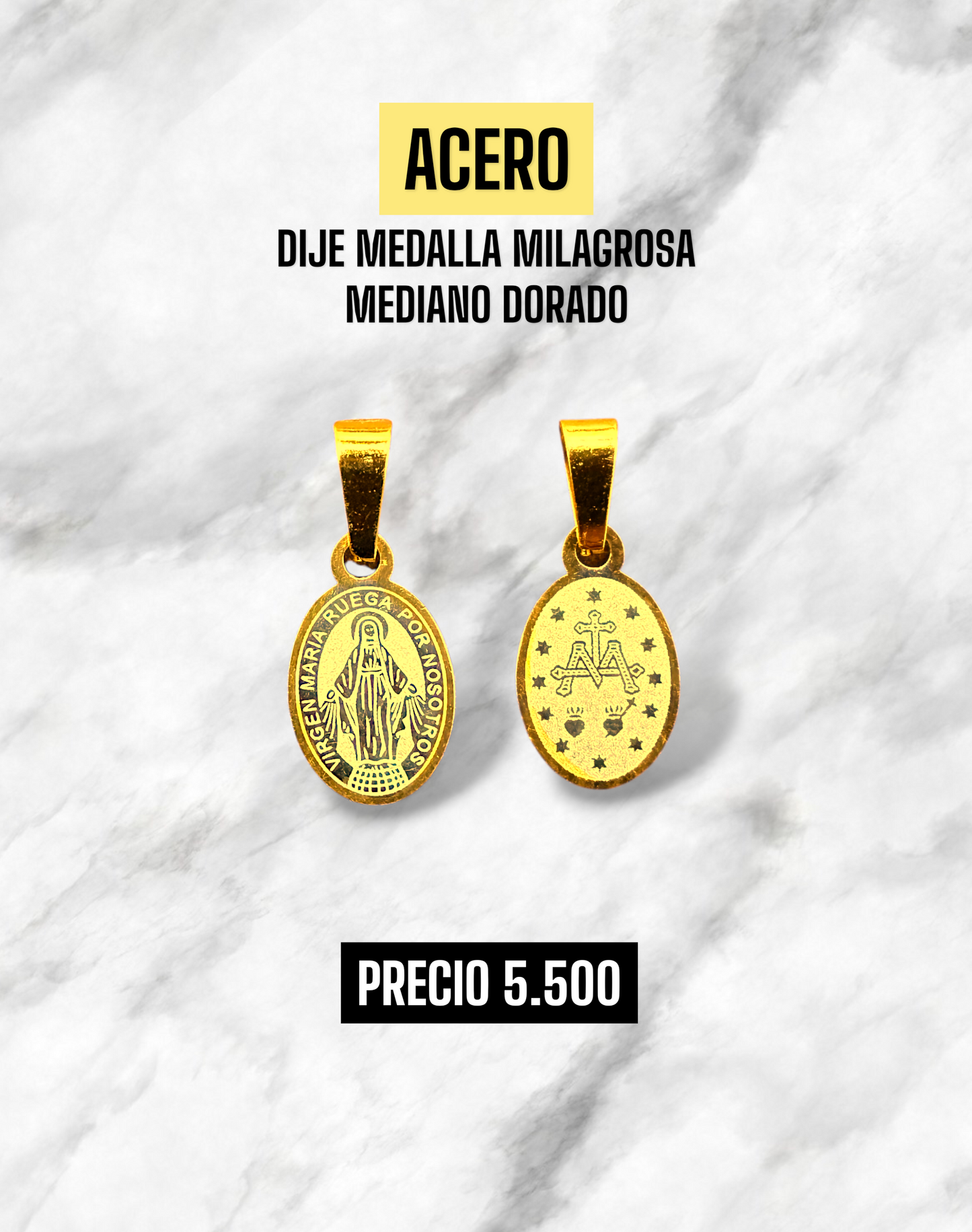 DIJE MEDALLA MILAGROSA DORADO ACERO