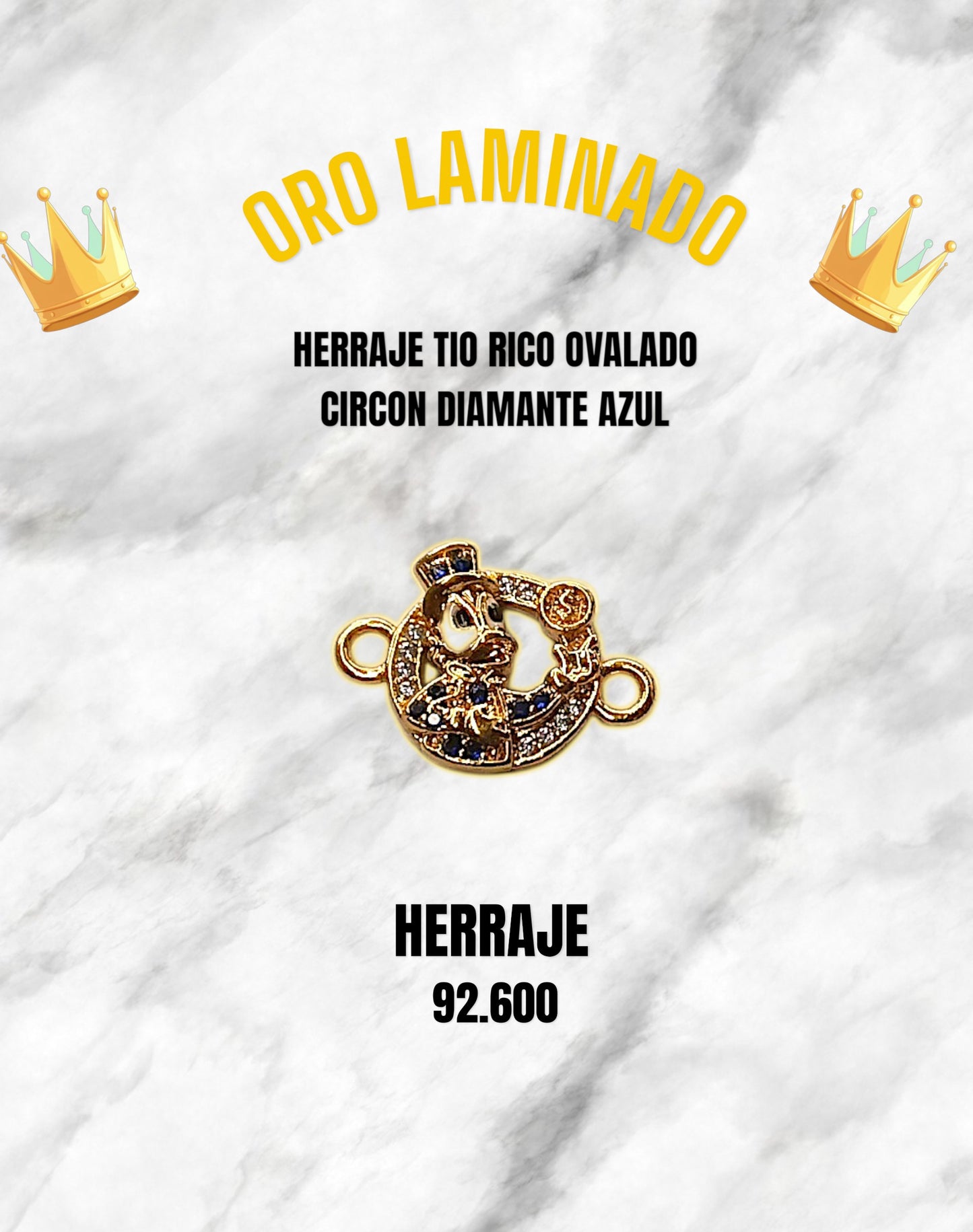 HERRAJE TIO RICO OVALADO CIRCON DIAMANTE AZUL