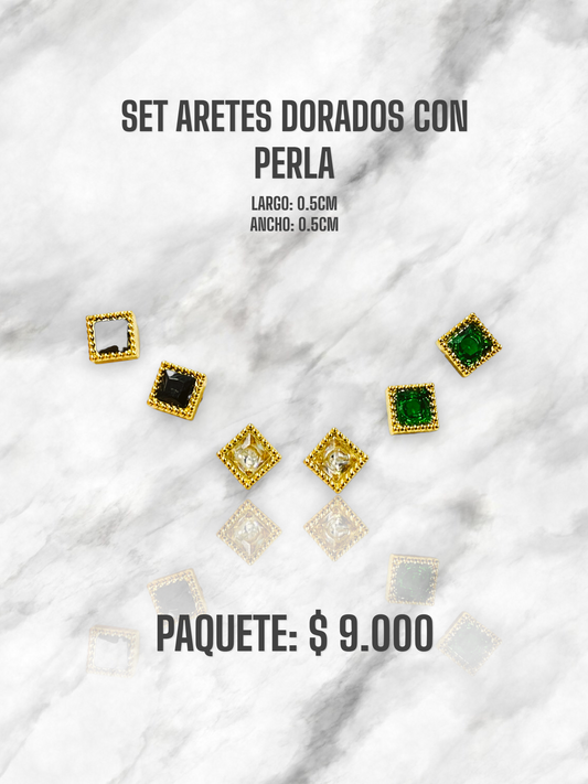 SET ARETES DORADOS CON PERLA