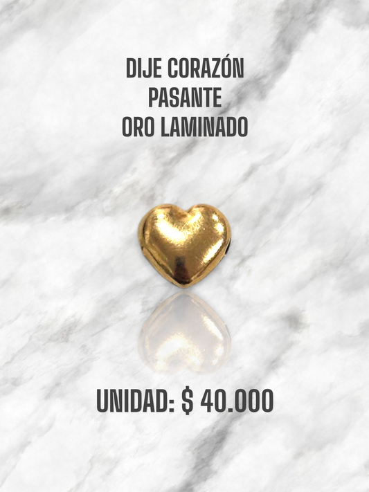 DIJE CORAZÓN PASANTE ORO LAMINADO