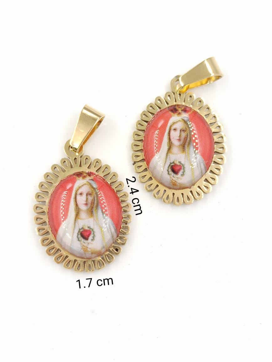 DIJE VIRGEN CORAZON SAGRADO ACERO DORADO (colgante)