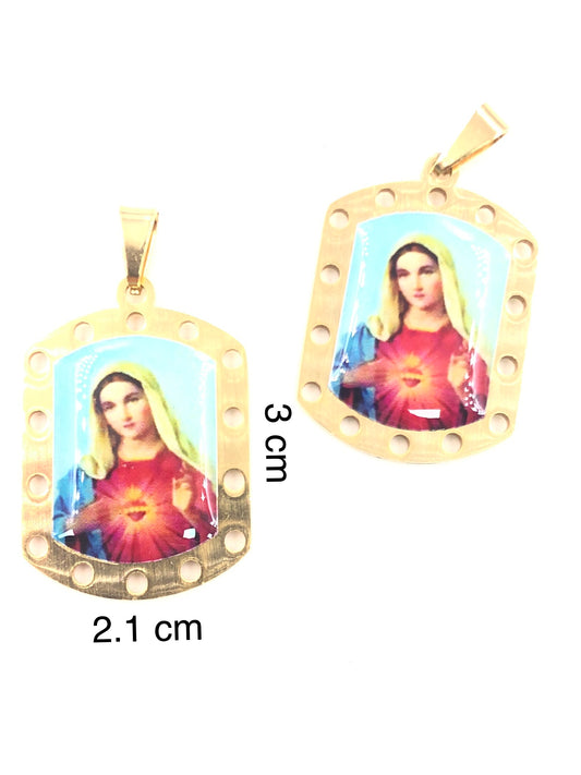 Dije Virgen María Acero Dorado Colgante