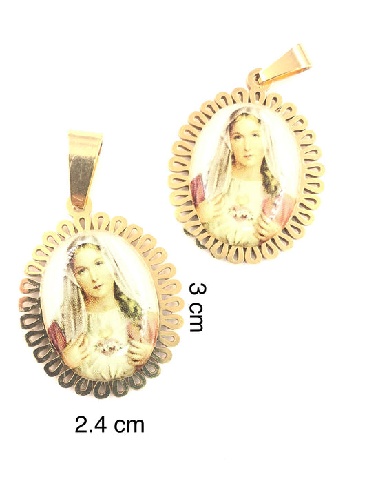 Dije Virgen María Acero Dorado Colgante