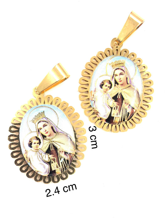 Dije Virgen Del Calmen Acero Dorado Colgante