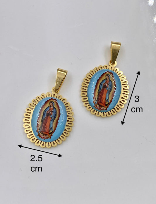 Dije Virgen Maria Acero Dorado Colgante