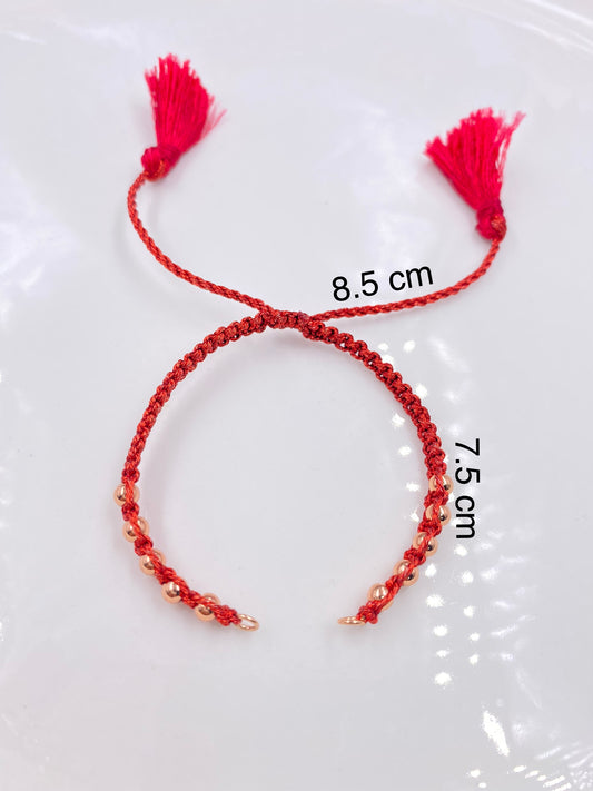 EXTENSIÓN PULSERA TEJIDO PLANO HILO CHINO ROJO CON BORLAS